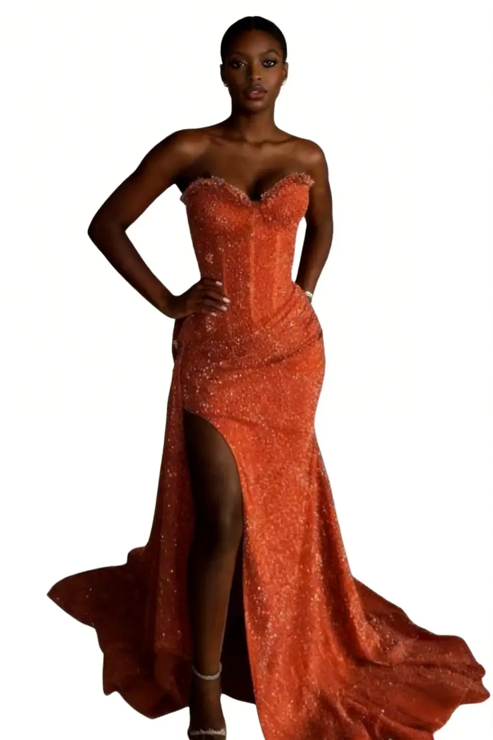 Lavender Sequin Strapless Mermaid Prom Dress With High Slit Train - Image 4