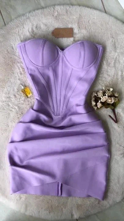 Lavender Strapless Draped Mini Bandage Dress Lavender Homecoming Dress Y4037 - Image 2