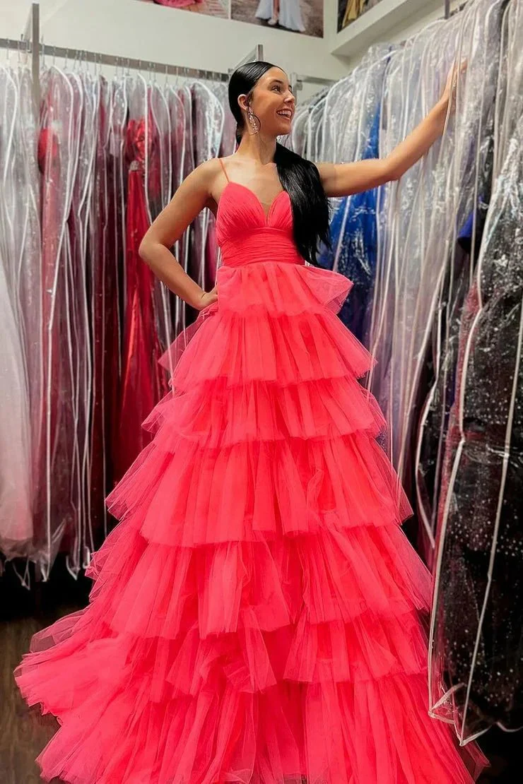 Lavender V-Neck Ruffle Tiered Long Prom Gown - Image 2