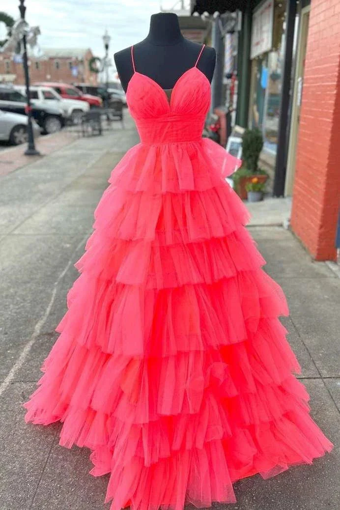Lavender V-Neck Ruffle Tiered Long Prom Gown - Image 4