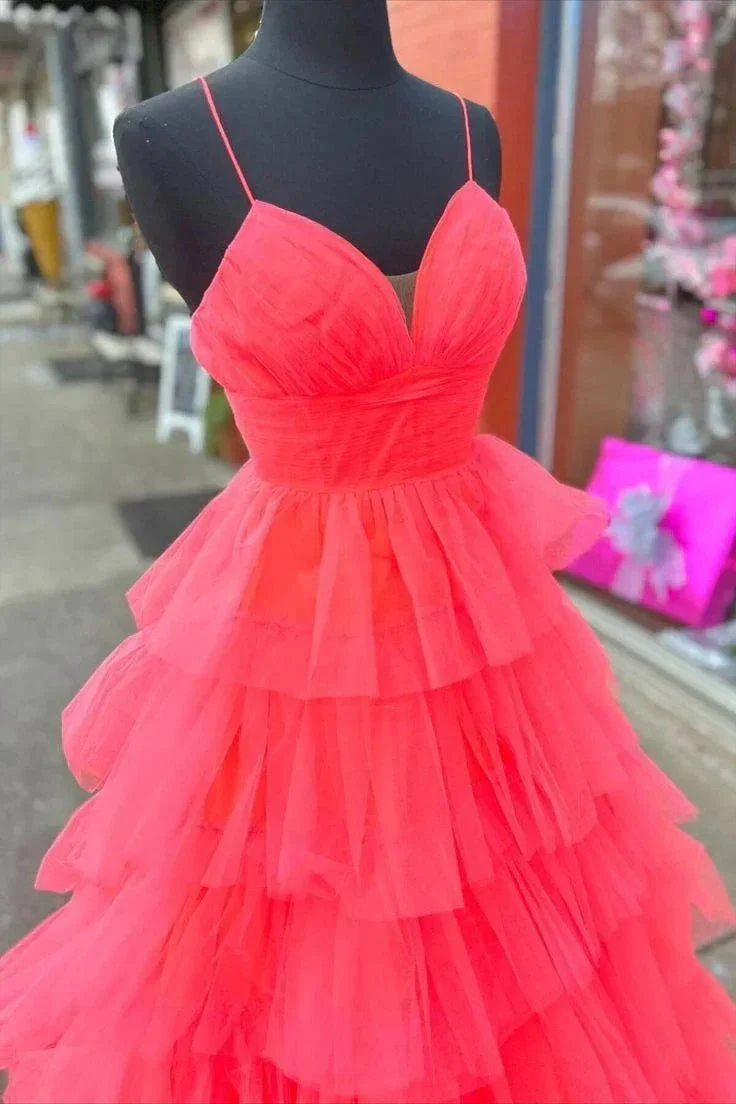 Lavender V-Neck Ruffle Tiered Long Prom Gown - Image 5