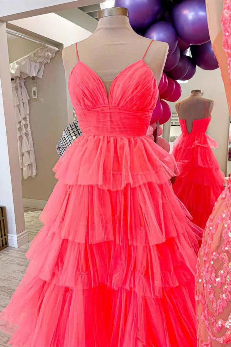 Lavender V-Neck Ruffle Tiered Long Prom Gown - Image 6