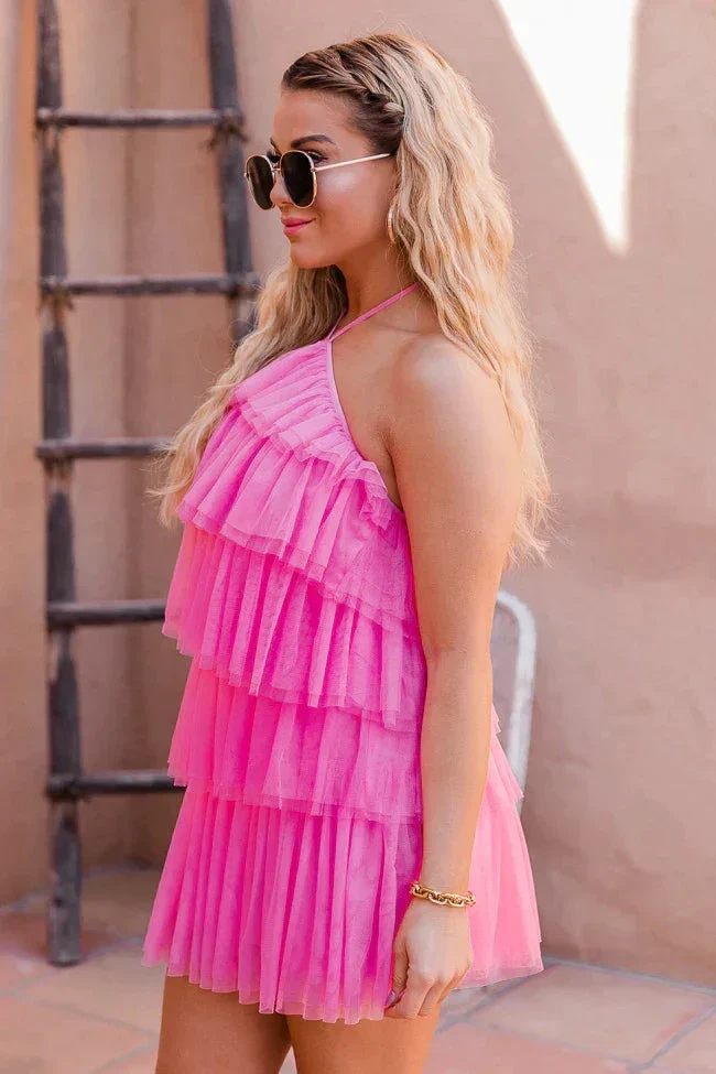 Layer Hem Backless Mesh Overlay Halter Dress Pink Homecoming Dress Y2569 - Image 3
