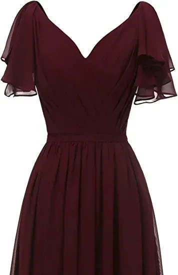 Leaf Sleeve Bridesmaid Dress V Neck Chiffon Long Formal Wedding Evening Dress Y1206 - Image 3