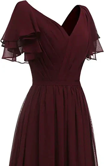 Leaf Sleeve Bridesmaid Dress V Neck Chiffon Long Formal Wedding Evening Dress Y1206 - Image 4
