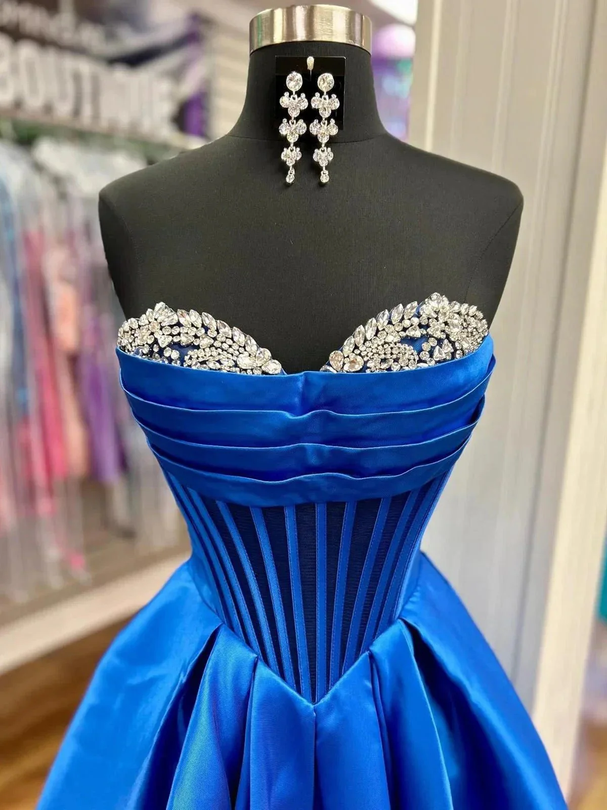 Liabelle | A-Line Beaded Sweetheart Royal Blue Satin Prom Dress - Image 2
