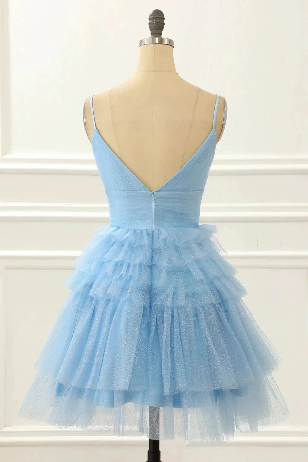 Light Blue A-Line Cute Short Homecoming Dress With Ruffles PD480 - Image 2