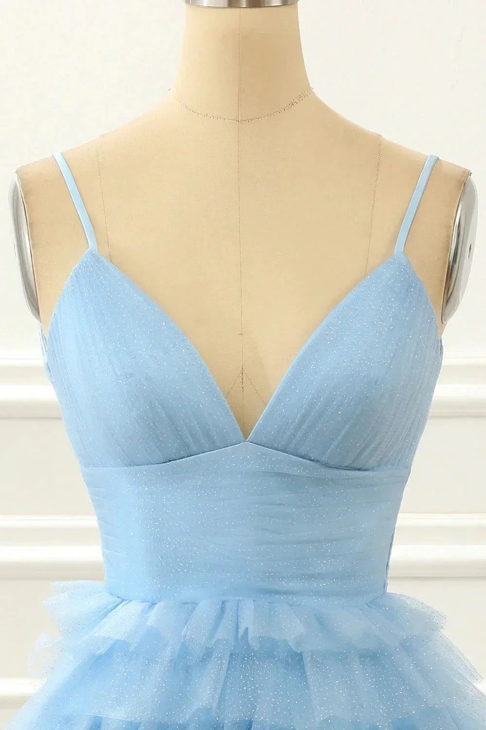 Light Blue A-Line Cute Short Homecoming Dress With Ruffles PD480 - Image 3