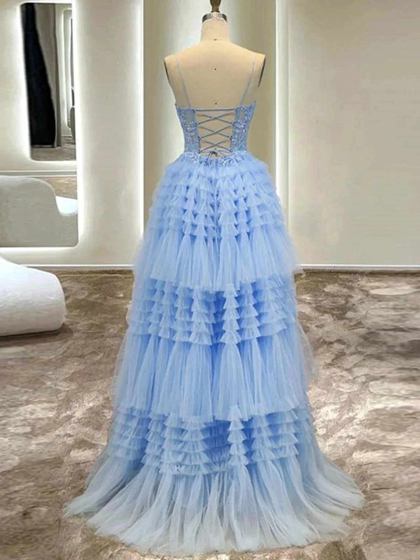 Presley |A-Line Spaghetti Straps Tulle Long Prom Dress - Image 2