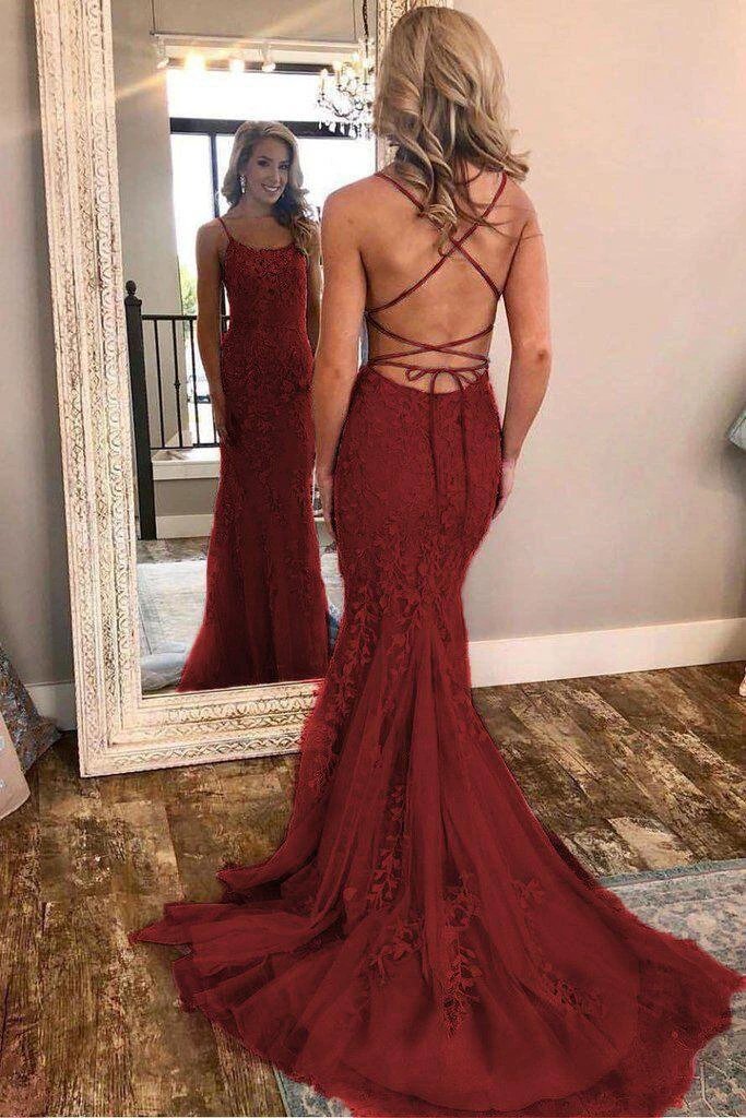Light Blue Long Lace Open Back Mermaid Prom Dress - Image 2