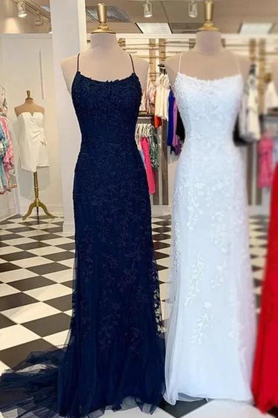 Light Blue Long Lace Open Back Mermaid Prom Dress - Image 7