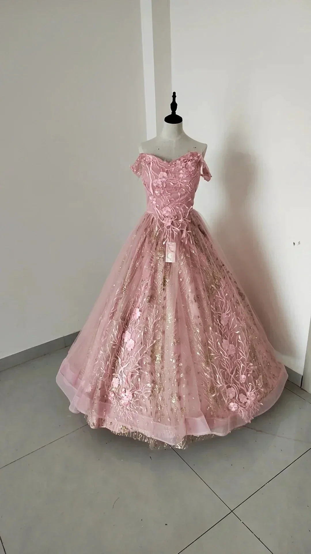 Light Blue Off The Shoulder Tulle Lace Appliques Princess Dresses Glitter Ball Gown Y8129 - Image 2