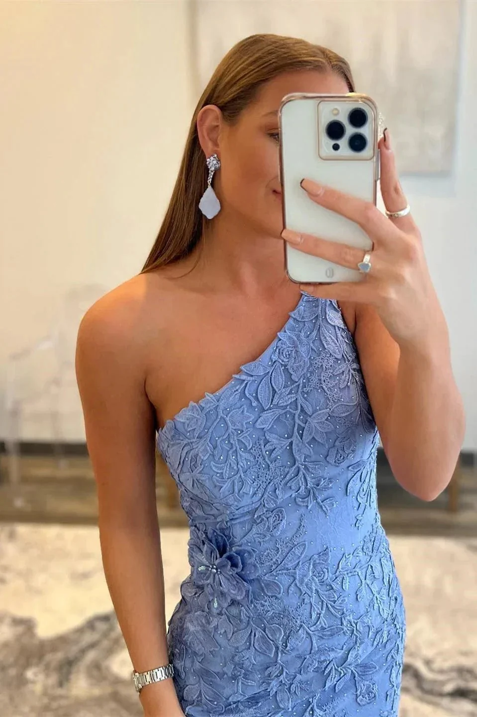 Kimberly |Mermaid One Shoulder Lace Long Prom Dress with Slit - Image 3