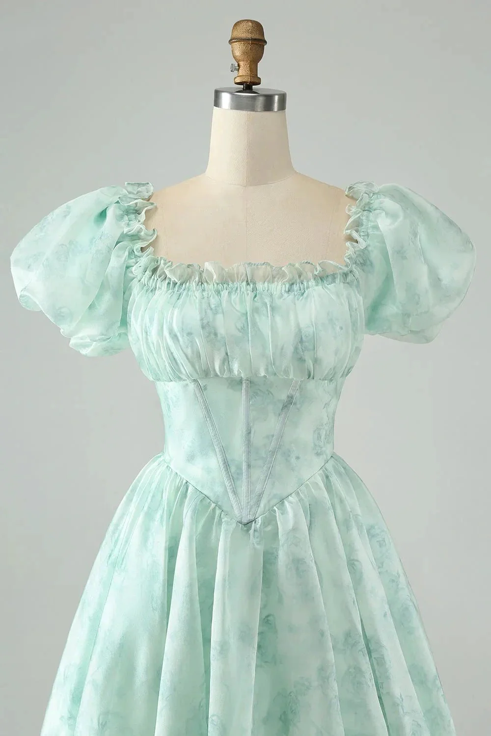 Cute Light Green A Line Square Neck Floral Short Homecoming Dress with Ruffles - Image 4
