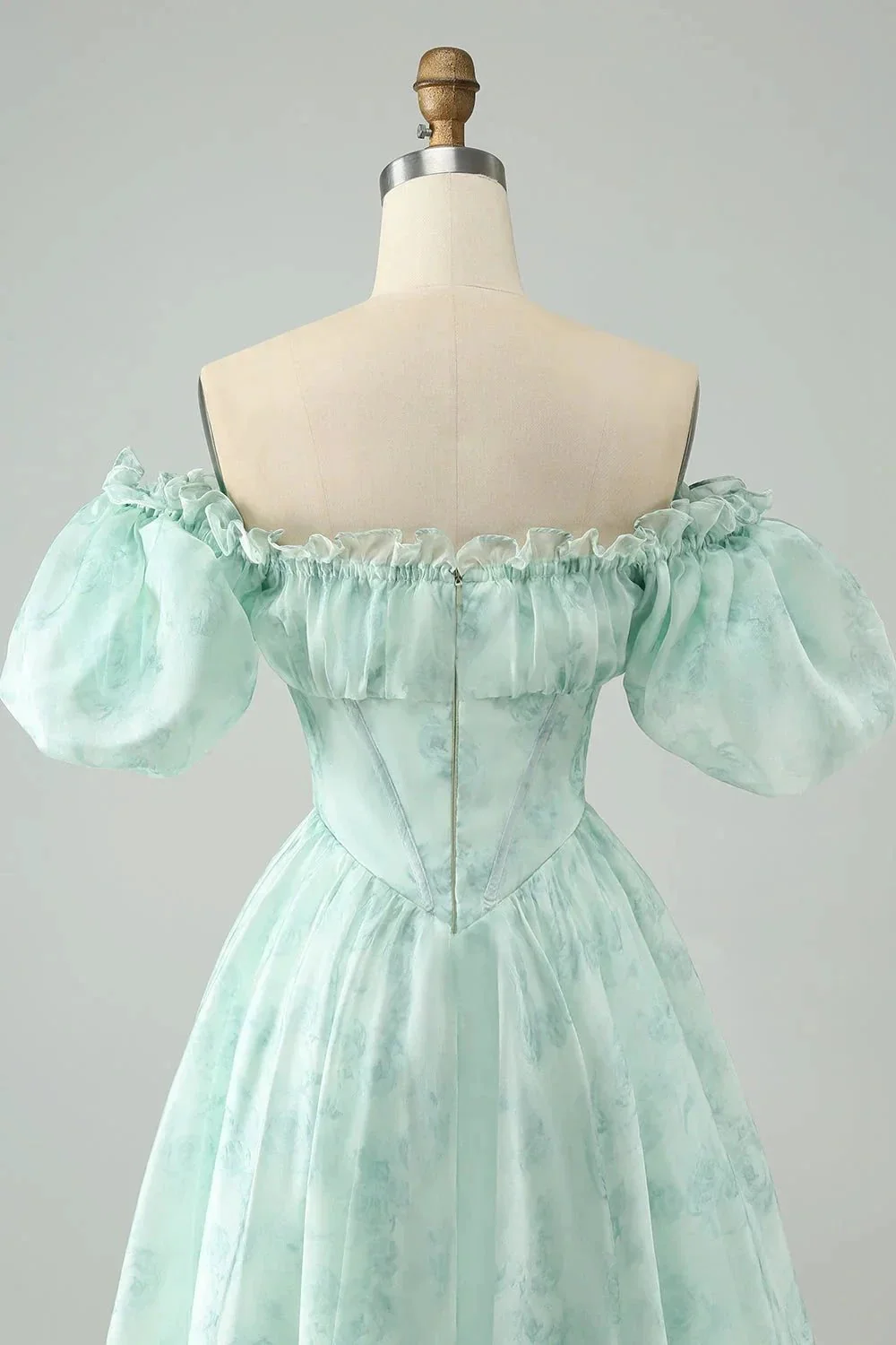 Cute Light Green A Line Square Neck Floral Short Homecoming Dress with Ruffles - Image 5