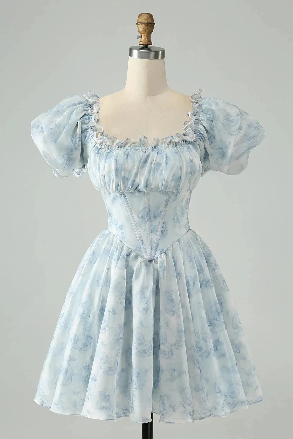 Cute Light Green A Line Square Neck Floral Short Homecoming Dress with Ruffles - Image 7