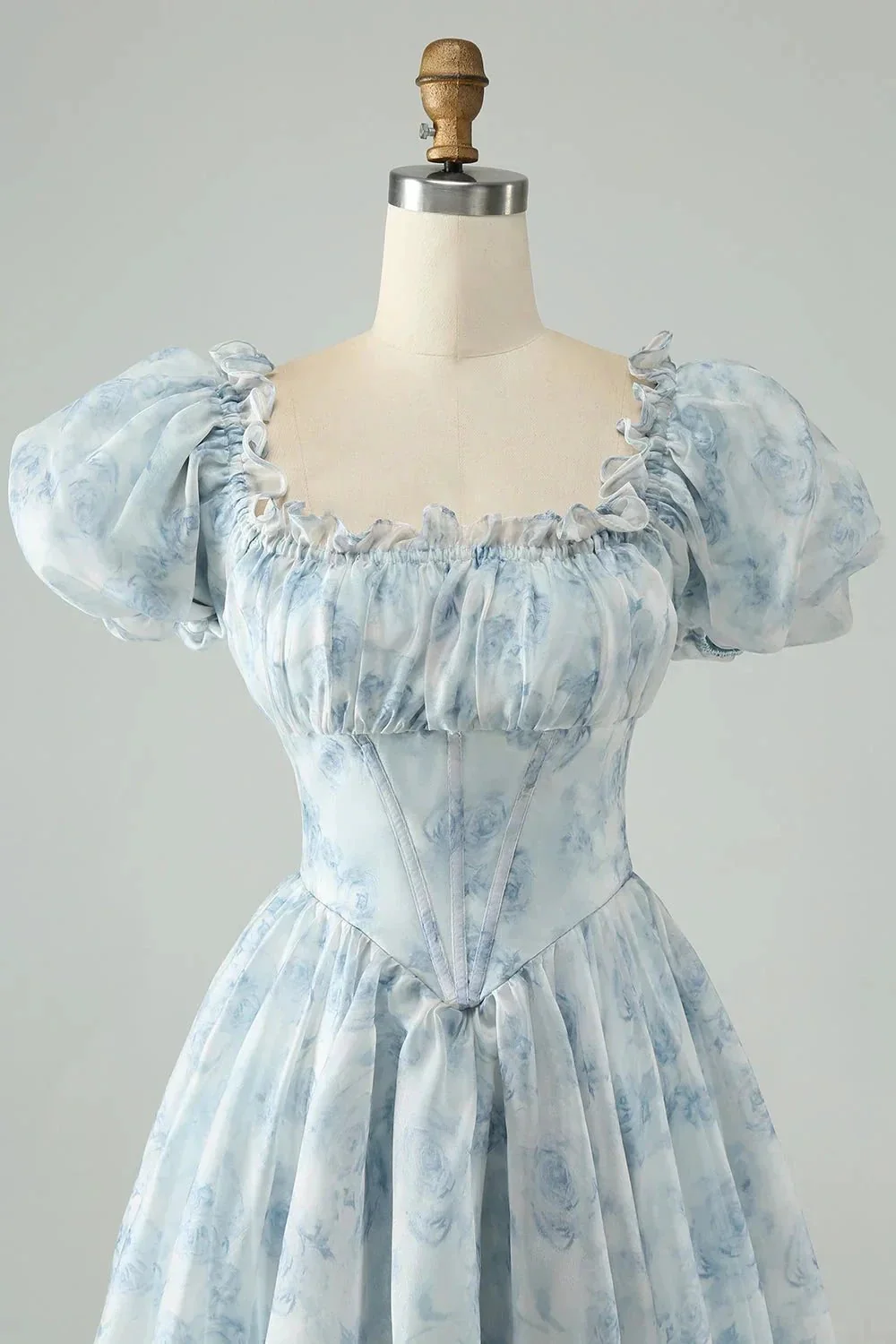 Cute Light Green A Line Square Neck Floral Short Homecoming Dress with Ruffles - Image 9
