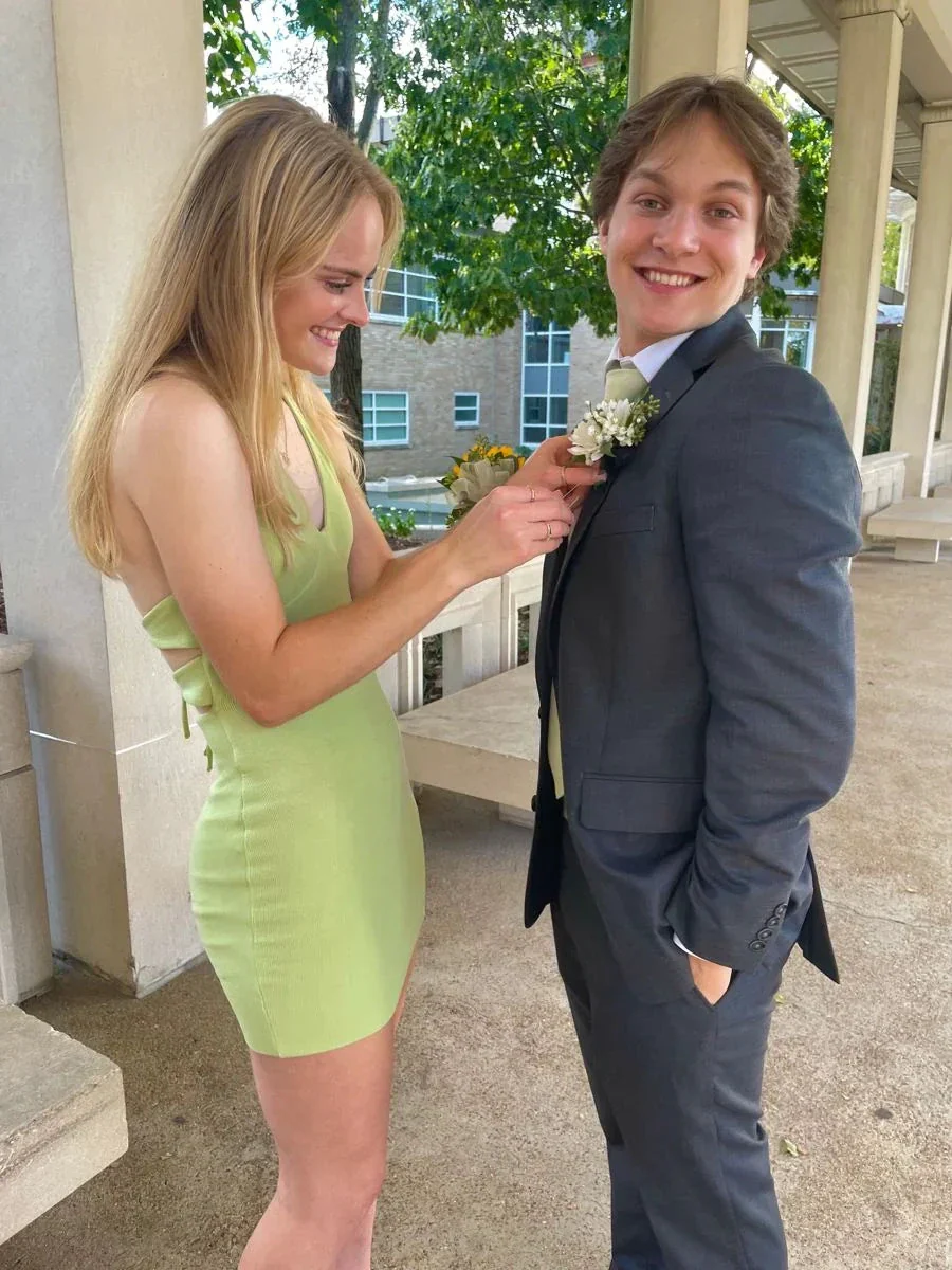 Light Green V Neck Homecoming Dress Sexy Party Dress Y2655 - Image 2