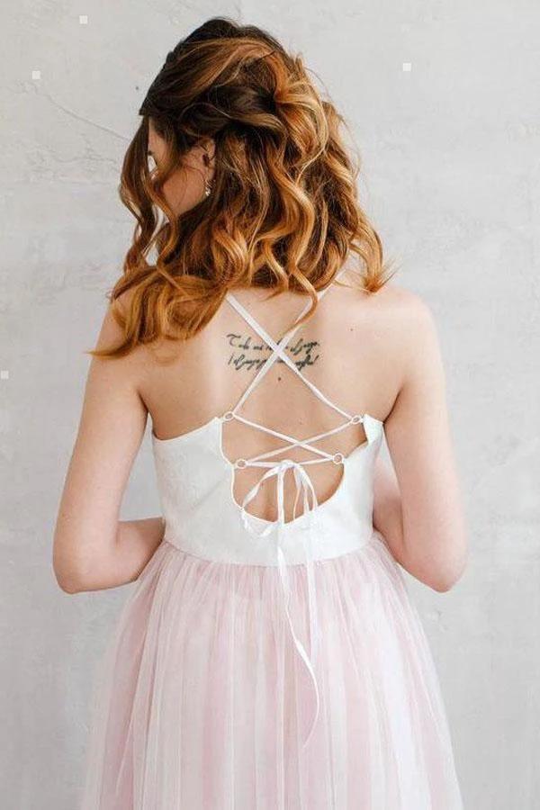 Light Pink Wedding Dresses Spaghetti Strap Tulle Beach Wedding Dress WD338 - Image 3