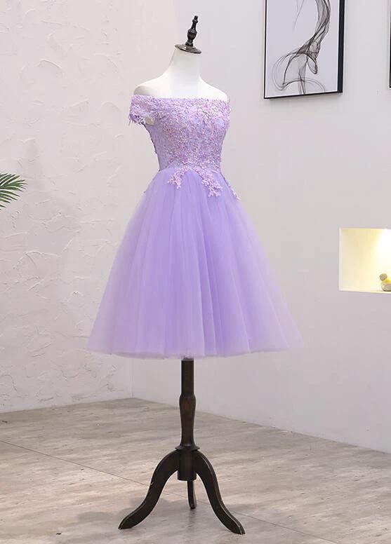 Light Purple Lace And Tulle Off The Shoulder Homecoming Dress S11189 - Image 2