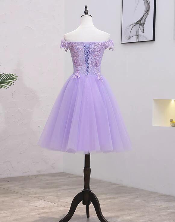 Light Purple Lace And Tulle Off The Shoulder Homecoming Dress S11189 - Image 3