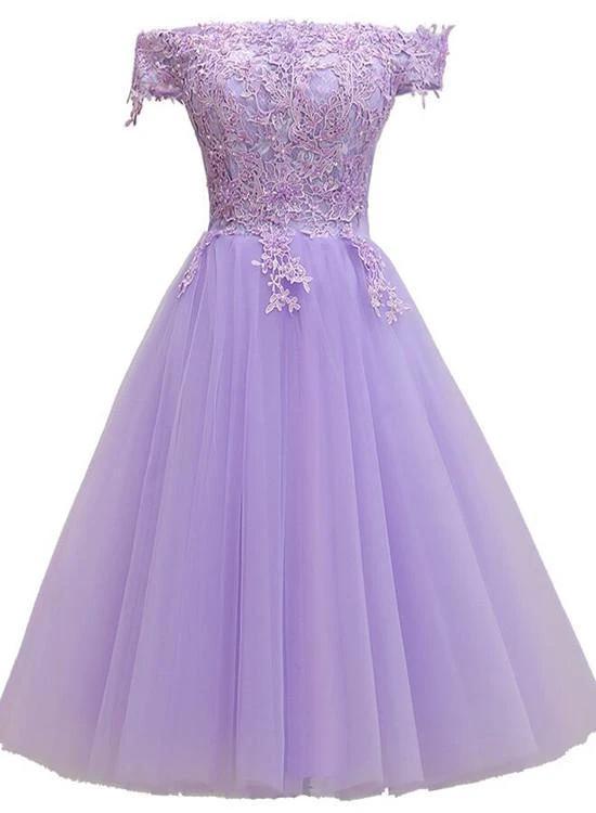 Light Purple Lace And Tulle Off The Shoulder Homecoming Dress S11189 - Image 4