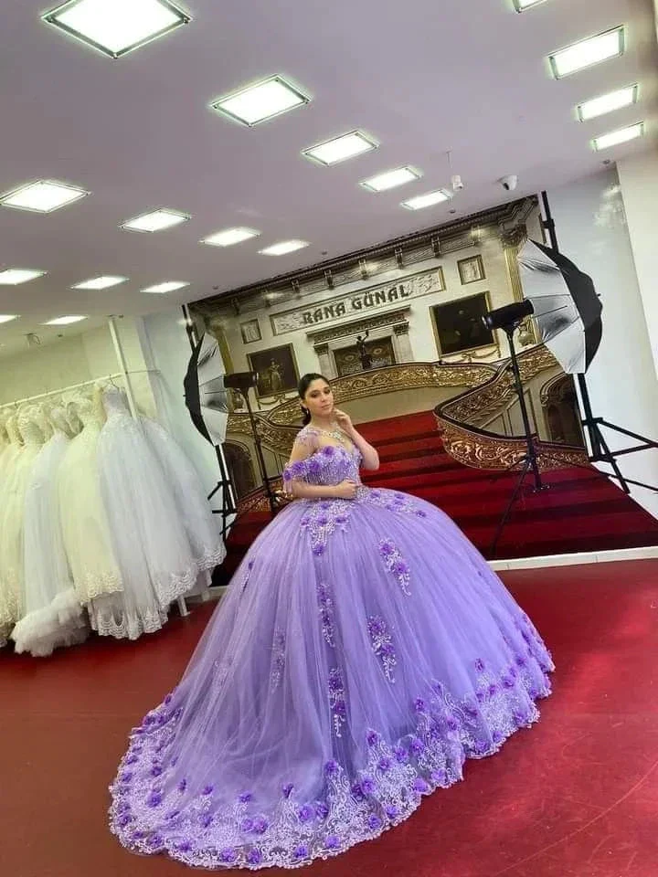 Light Purple Off The Shoulder Quinceanera Dresses,Luxurious Ball Gown,Sweet 15 Dress Y4800 - Image 2