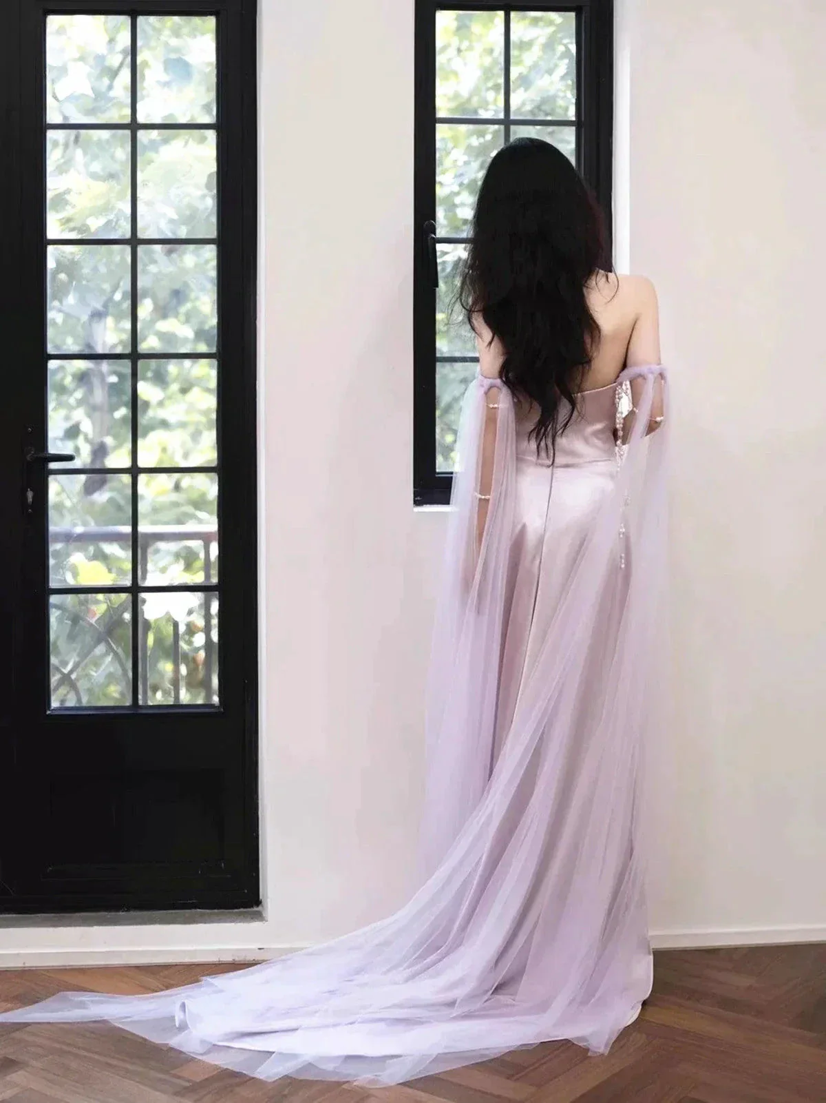 Light Purple Satin Long Evening Dress Sweetheart Prom Dress Y8312 - Image 3