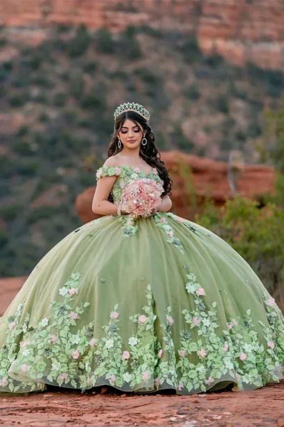 Light Sage Green Quinceanera Dresses Sweet 16 Pageant Floral Ball Gown  Y2063 - Image 2