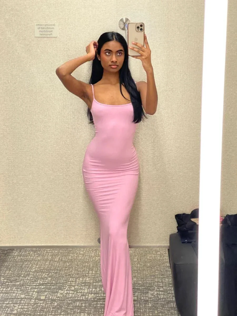 Light Skims Pink Bodycon Dress,Sexy Light Pink Evening Dress,Light Pink Maxi Dress Y4094 - Image 2