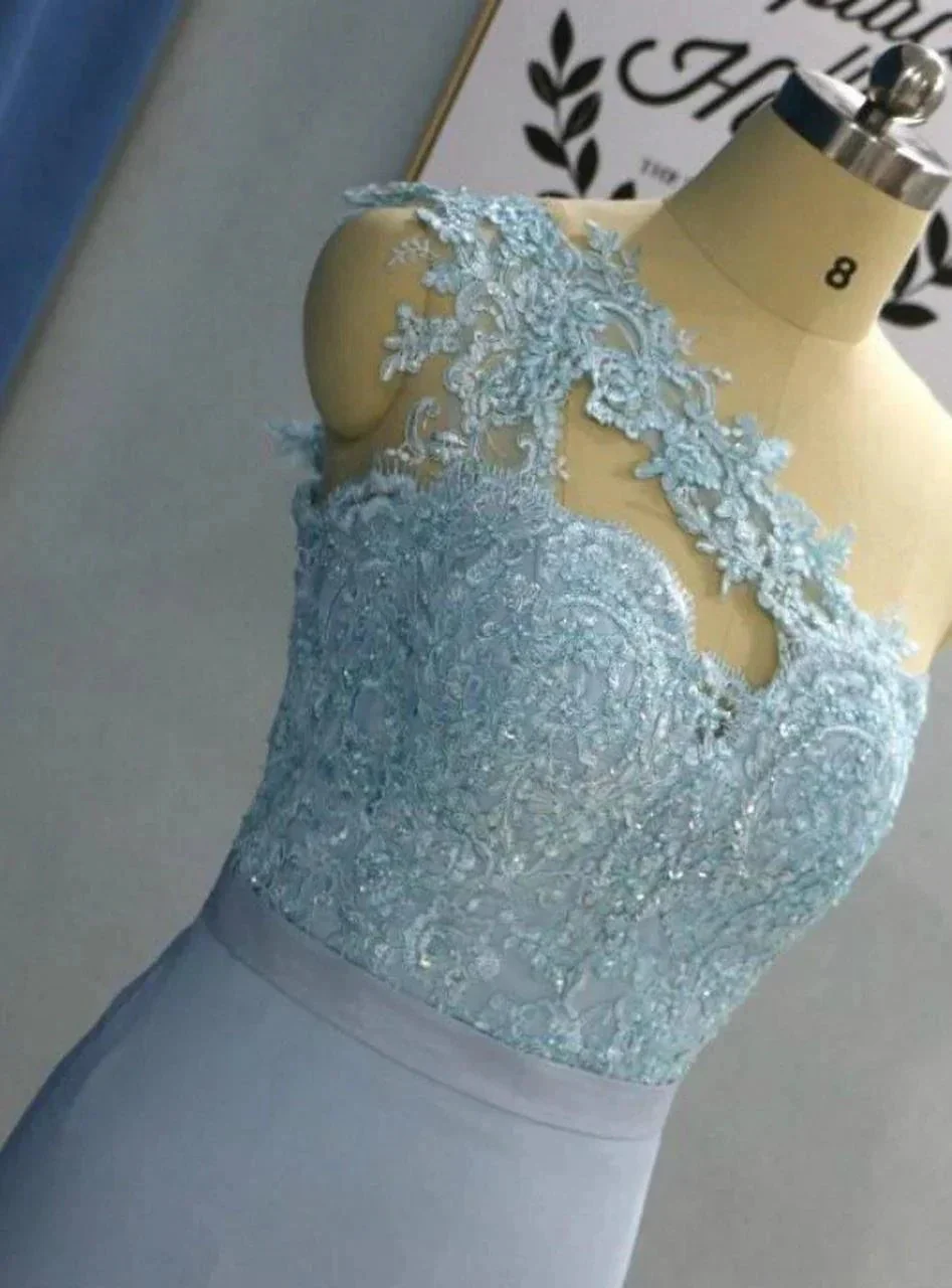 Light Sky Blue Short Knee Length One Shoulder Homecoming Dresses  PD276 - Image 3