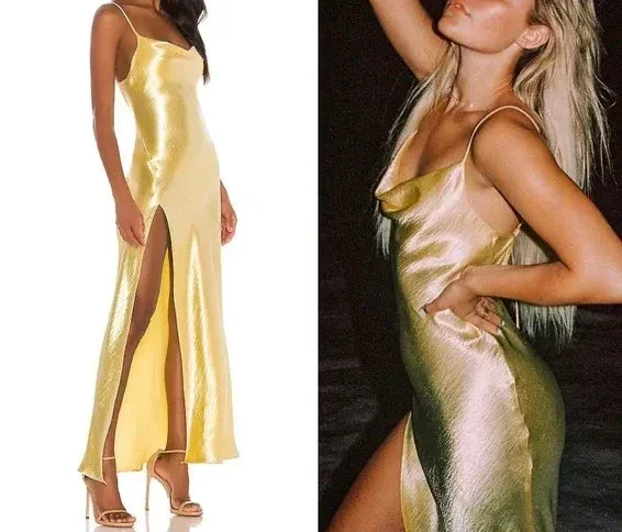 Yellow Simple Prom Dress With Split,Sexy Evening Dress Y1616 - Image 4