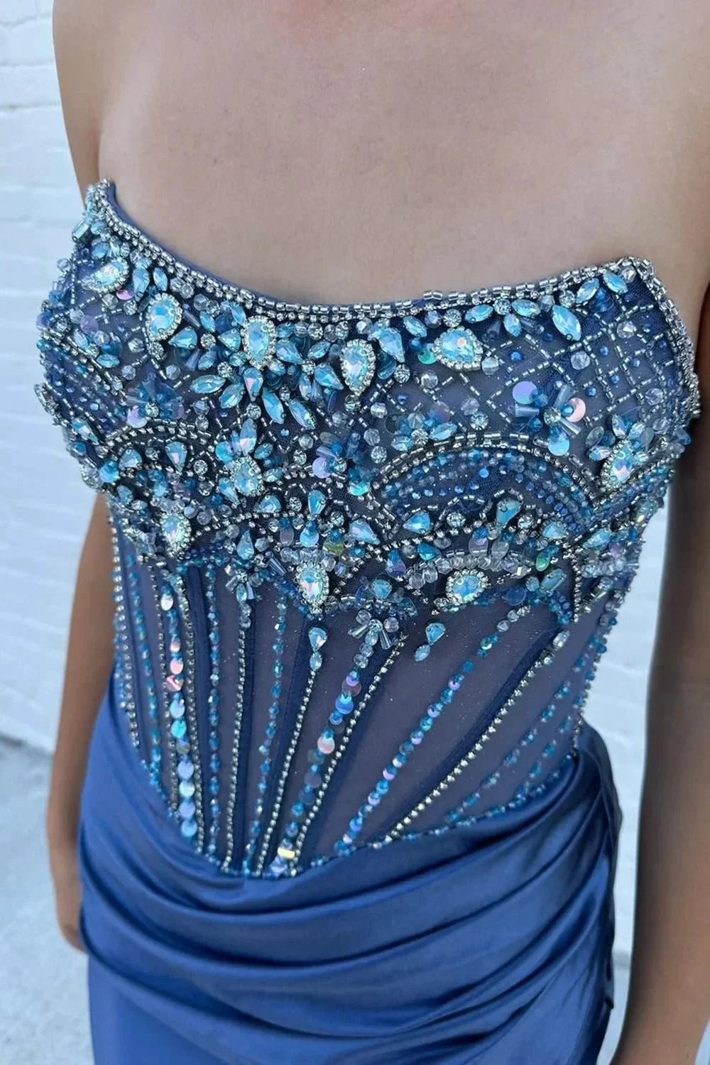 Lila | Strapless Mermaid Satin Beaded Prom Dress With Split - Image 2