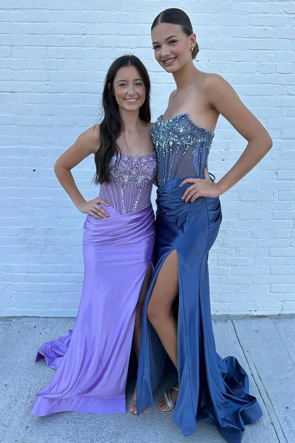 Lila | Strapless Mermaid Satin Beaded Prom Dress With Split - Image 3