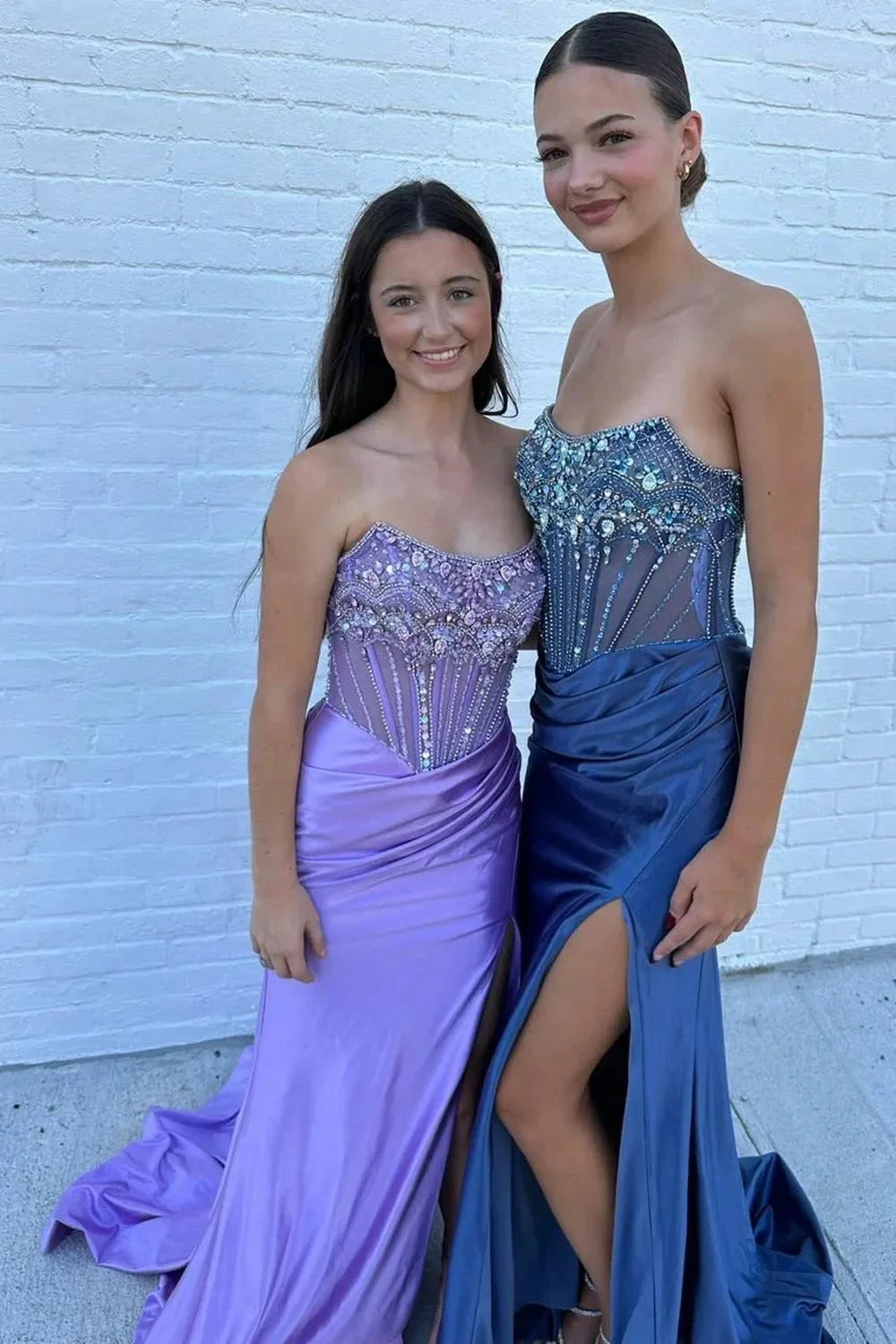 Lila | Strapless Mermaid Satin Beaded Prom Dress With Split - Image 4