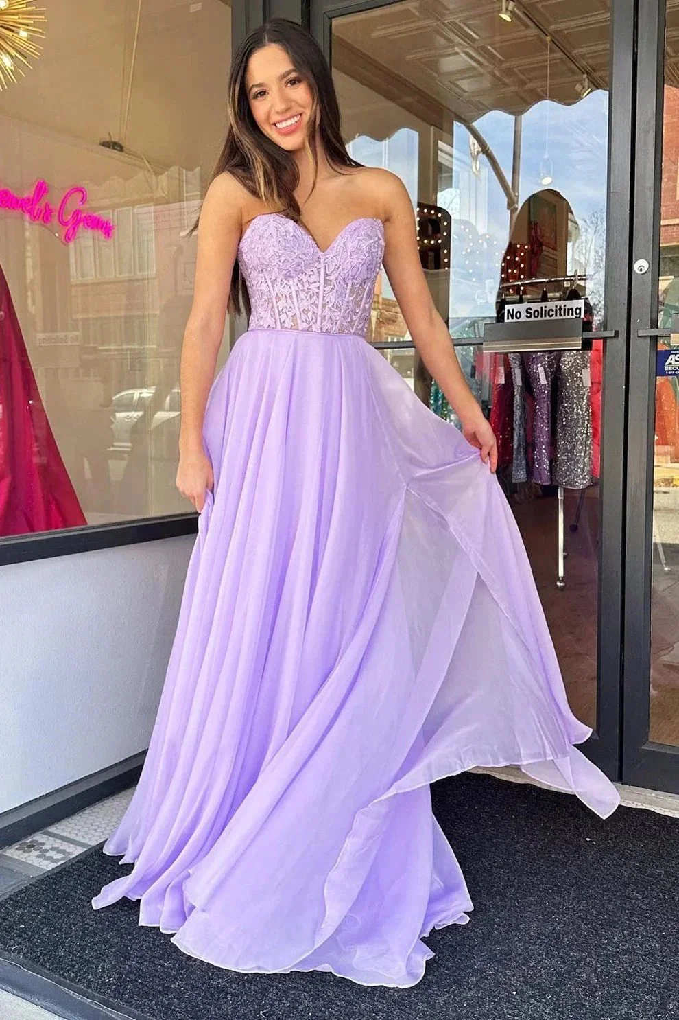 Rachel |A line Sweetheart Chiffon Prom Dress with Puff Sleeves - Image 3