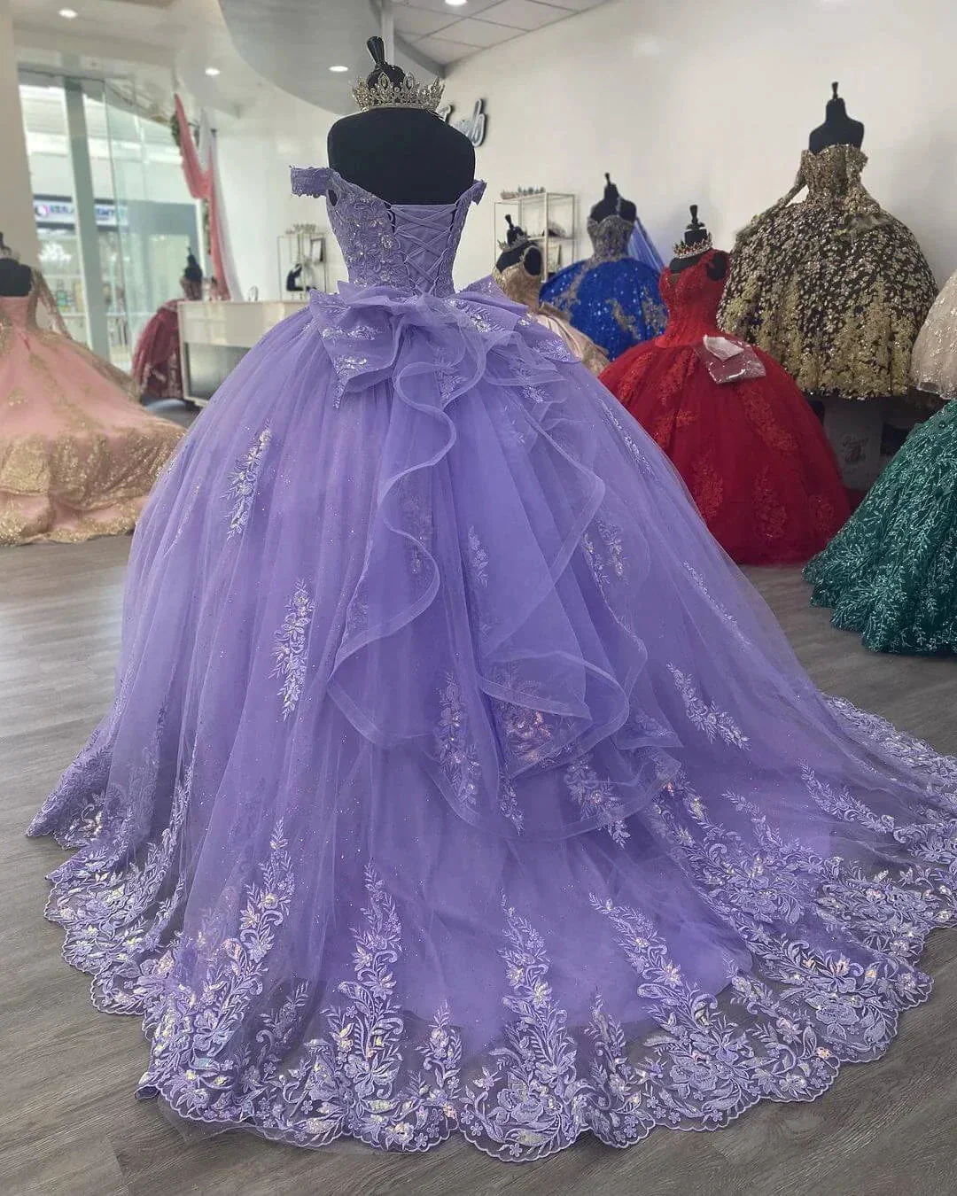 Lilac Corset Mexican Quinceanera Dress Ball Gown,Appliques Lace Birthday Dress Y1476 - Image 2