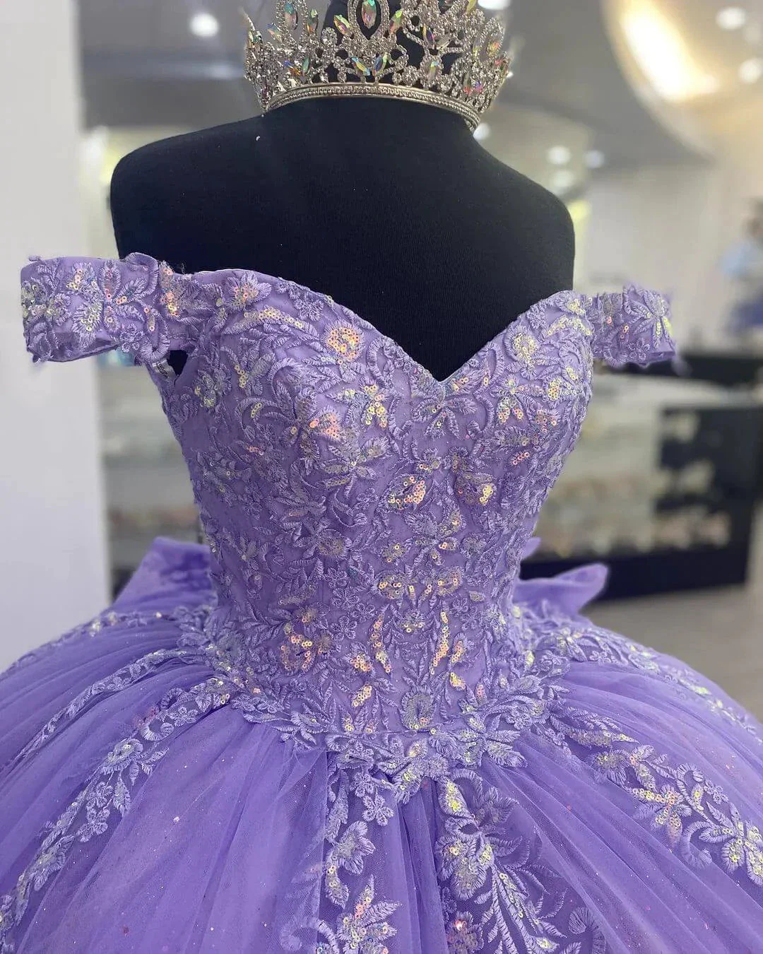 Lilac Corset Mexican Quinceanera Dress Ball Gown,Appliques Lace Birthday Dress Y1476 - Image 3