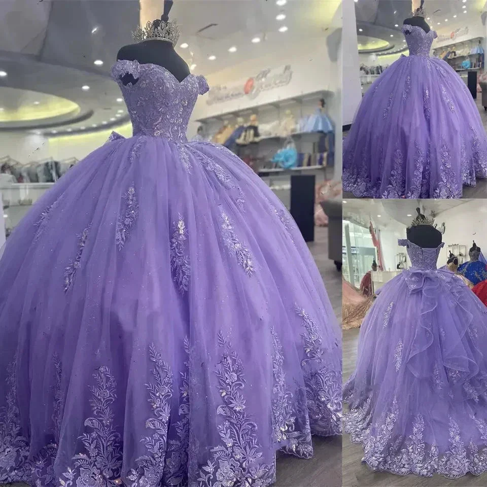 Lilac Corset Mexican Quinceanera Dress Ball Gown,Appliques Lace Birthday Dress Y1476 - Image 5