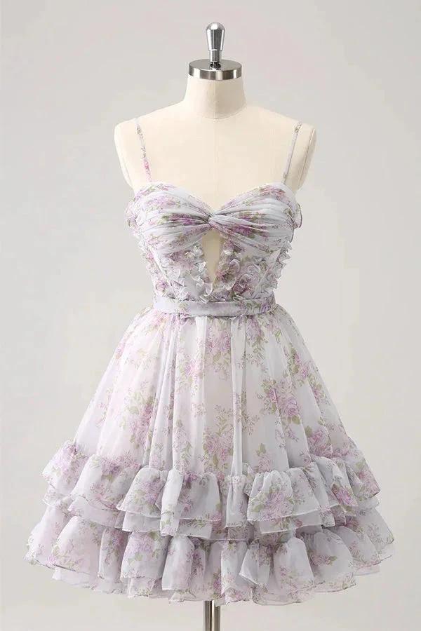 Lilac Floral Homecoming Dress Cute Homecoming Dress With Hole PD561 - Image 2