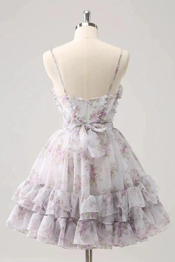 Lilac Floral Homecoming Dress Cute Homecoming Dress With Hole PD561 - Image 4
