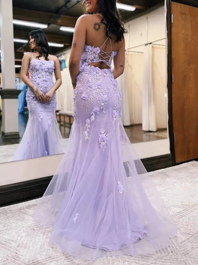 Armani |Lilac Mermaid Scoop Neck Prom Dress with Appliques - Image 3