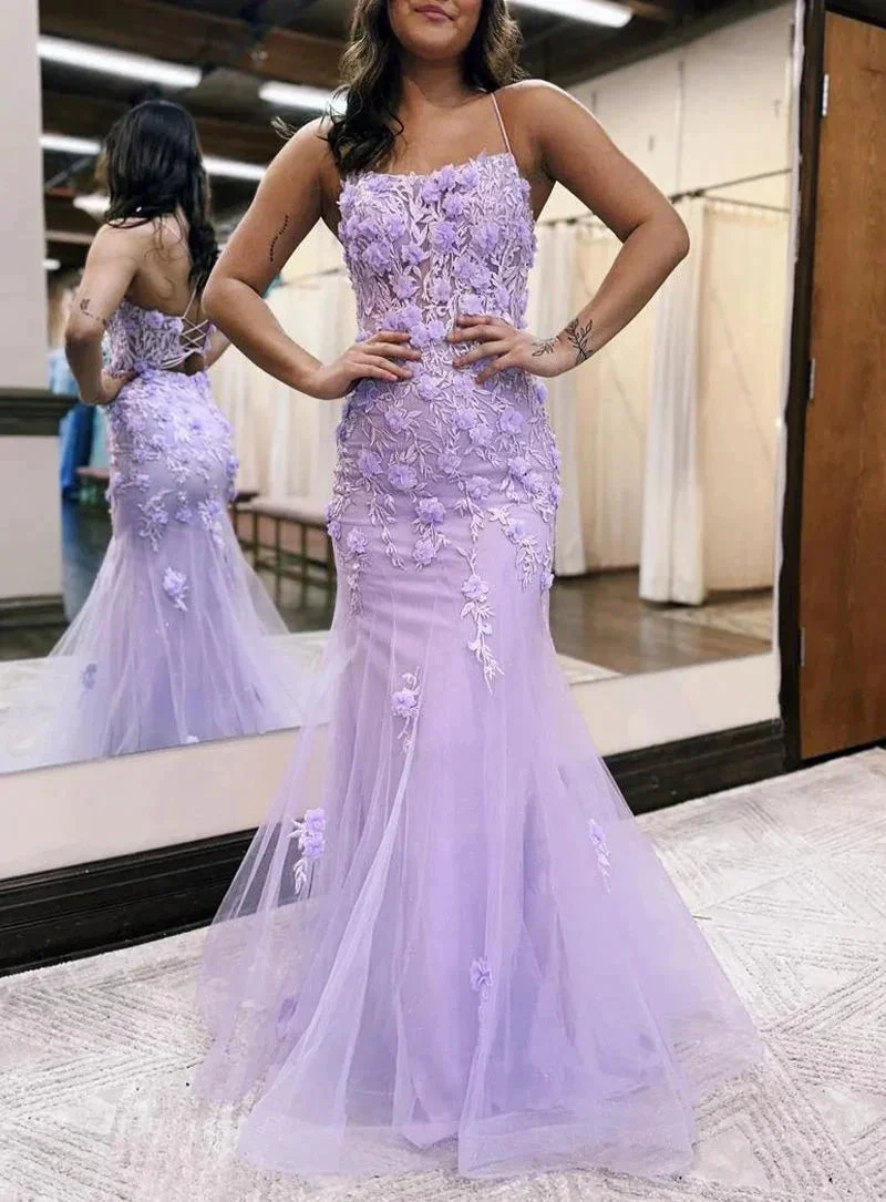 Armani |Lilac Mermaid Scoop Neck Prom Dress with Appliques - Image 4