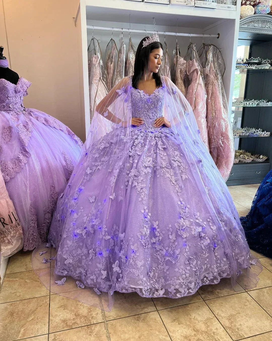 Lilac Quinceanera Dresses Beaded Ball Gown With Cape  Y5211 - Image 2