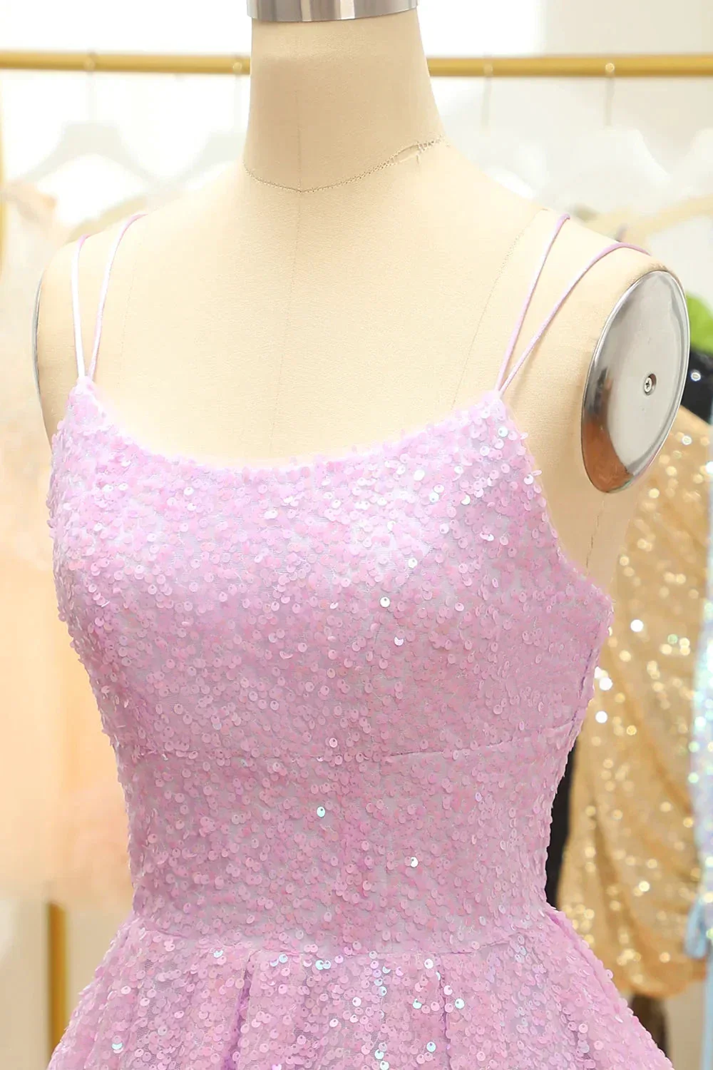 Lilac Sequins A-Line Lace-Up Homecoming Dress Y2994 - Image 3