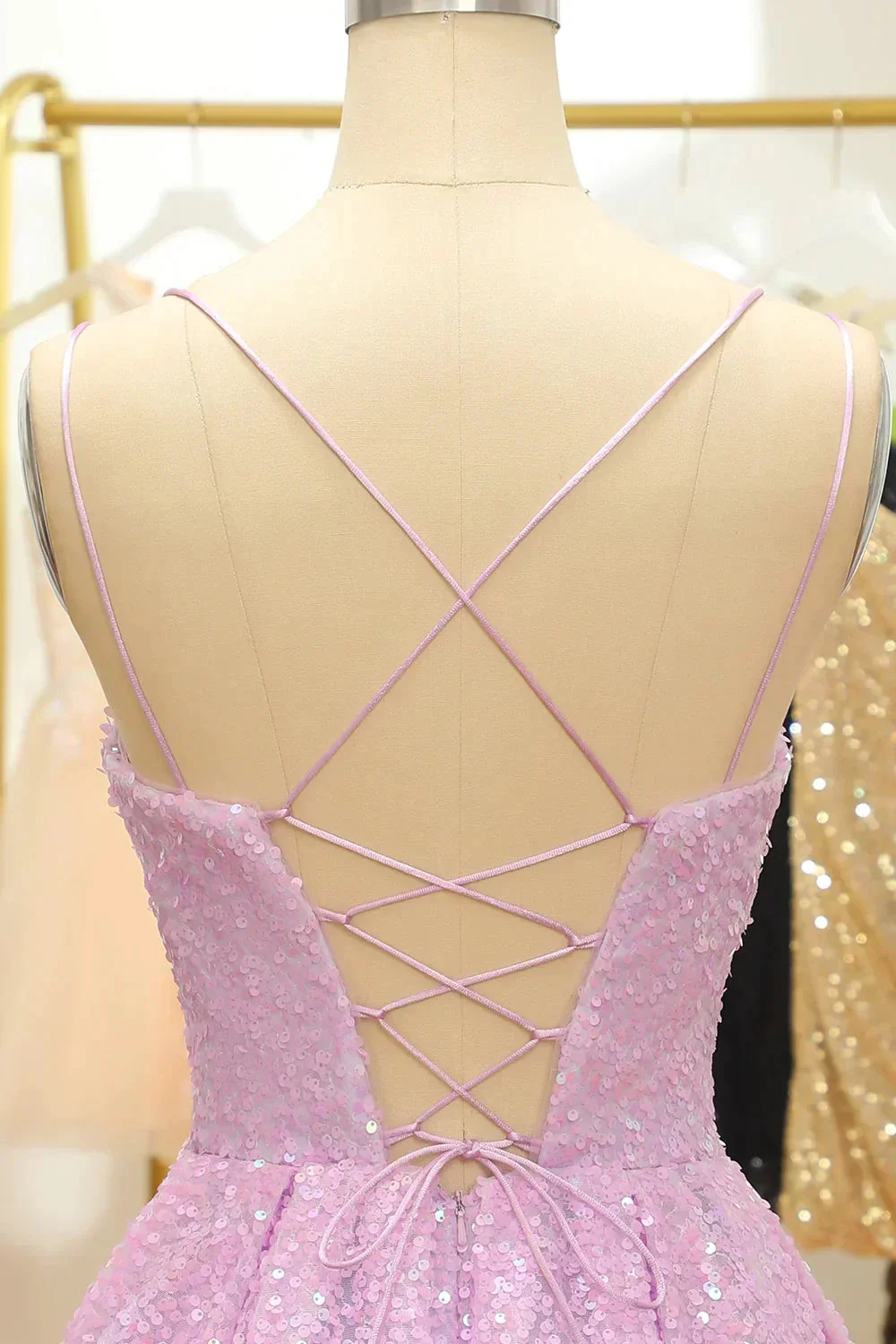 Lilac Sequins A-Line Lace-Up Homecoming Dress Y2994 - Image 4