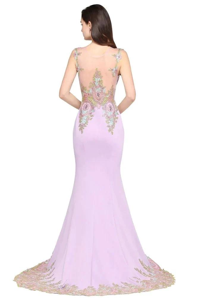 Lilac Sexy Mermaid Sweep Train Evening Dresses with Appliques - Image 2