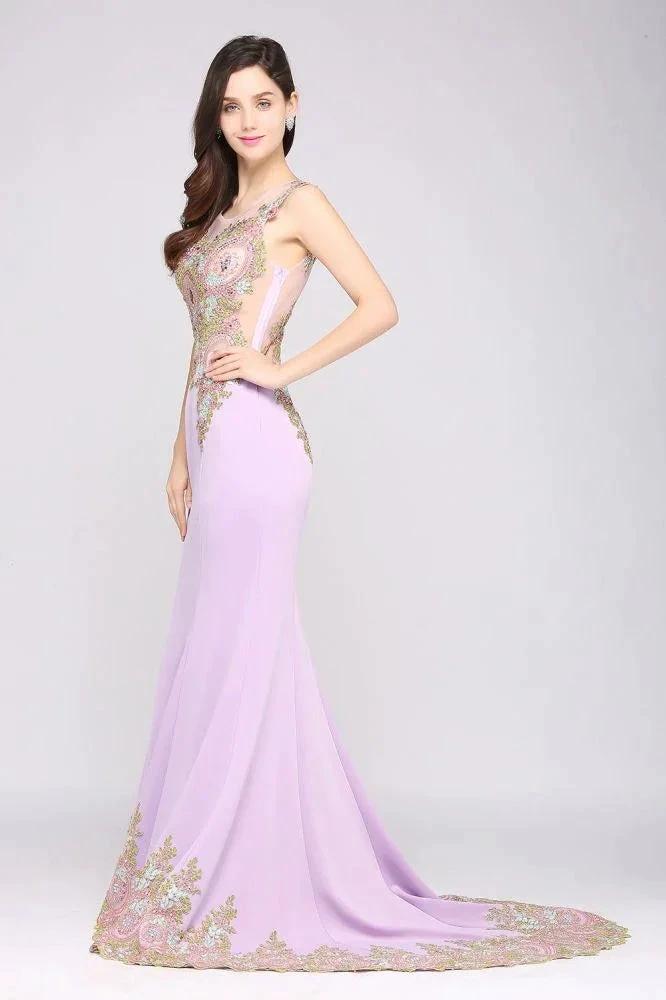 Lilac Sexy Mermaid Sweep Train Evening Dresses with Appliques - Image 3