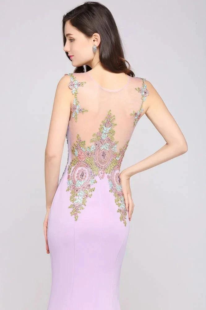 Lilac Sexy Mermaid Sweep Train Evening Dresses with Appliques - Image 4