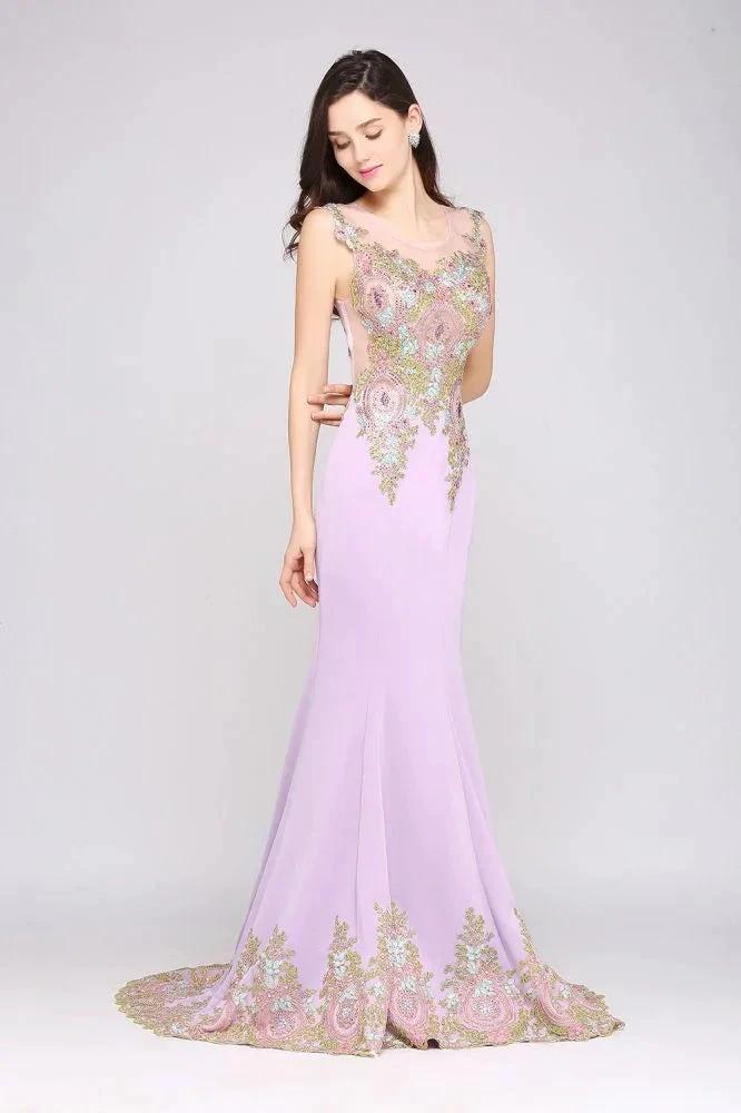 Lilac Sexy Mermaid Sweep Train Evening Dresses with Appliques - Image 5